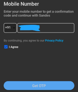 Sandes App phone number registration