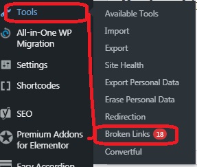 broken link checker settings